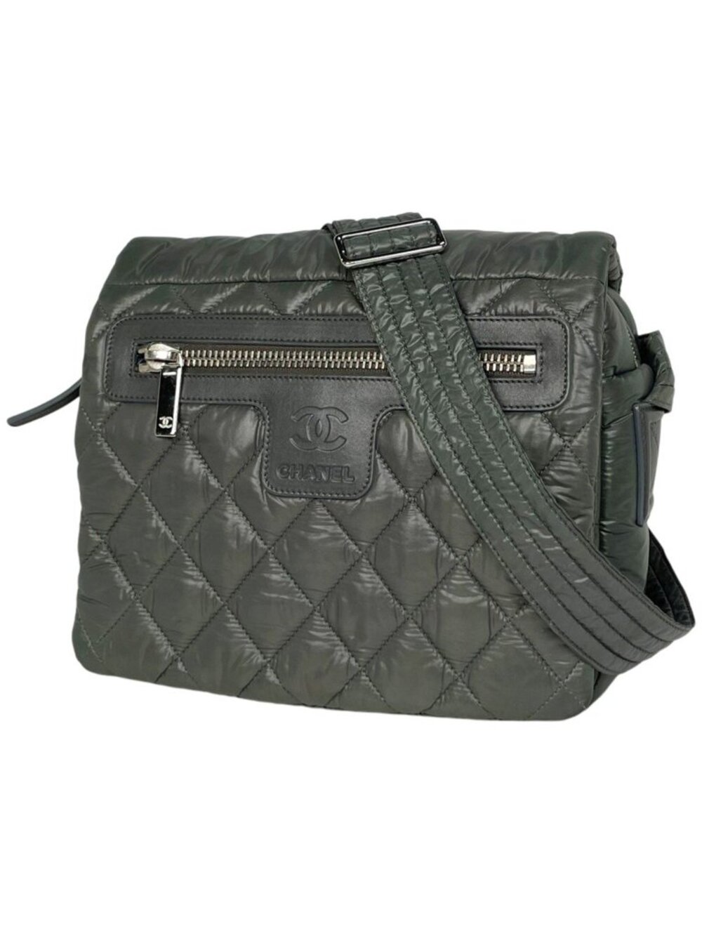 Chanel Coco Cocoon Shoulder Bag Nylon Khaki Gray